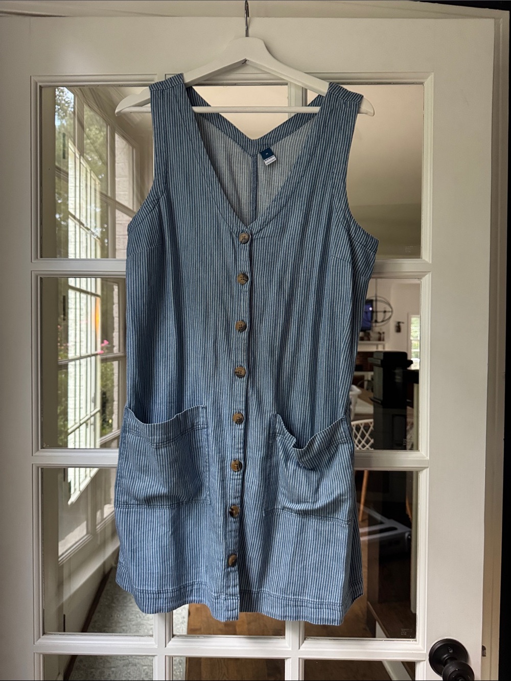 Old Navy Jumper style Blue Striped Button-Front Sleeveless Dress